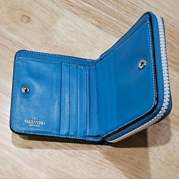 Authentic Valentino Garavani Blue Leather Trifold wallet with White Studs EUC - Picture 3 of 14